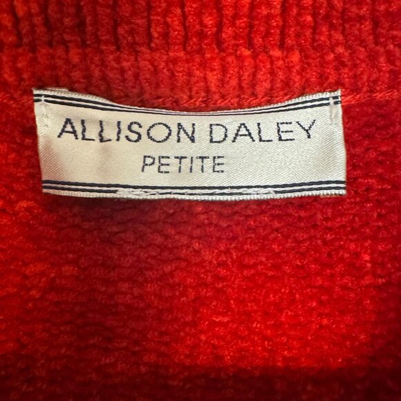 Vintage Chenille Christmas Sweater, Red Cardigan, Embroidered Festive Holiday - Picture 4 of 7